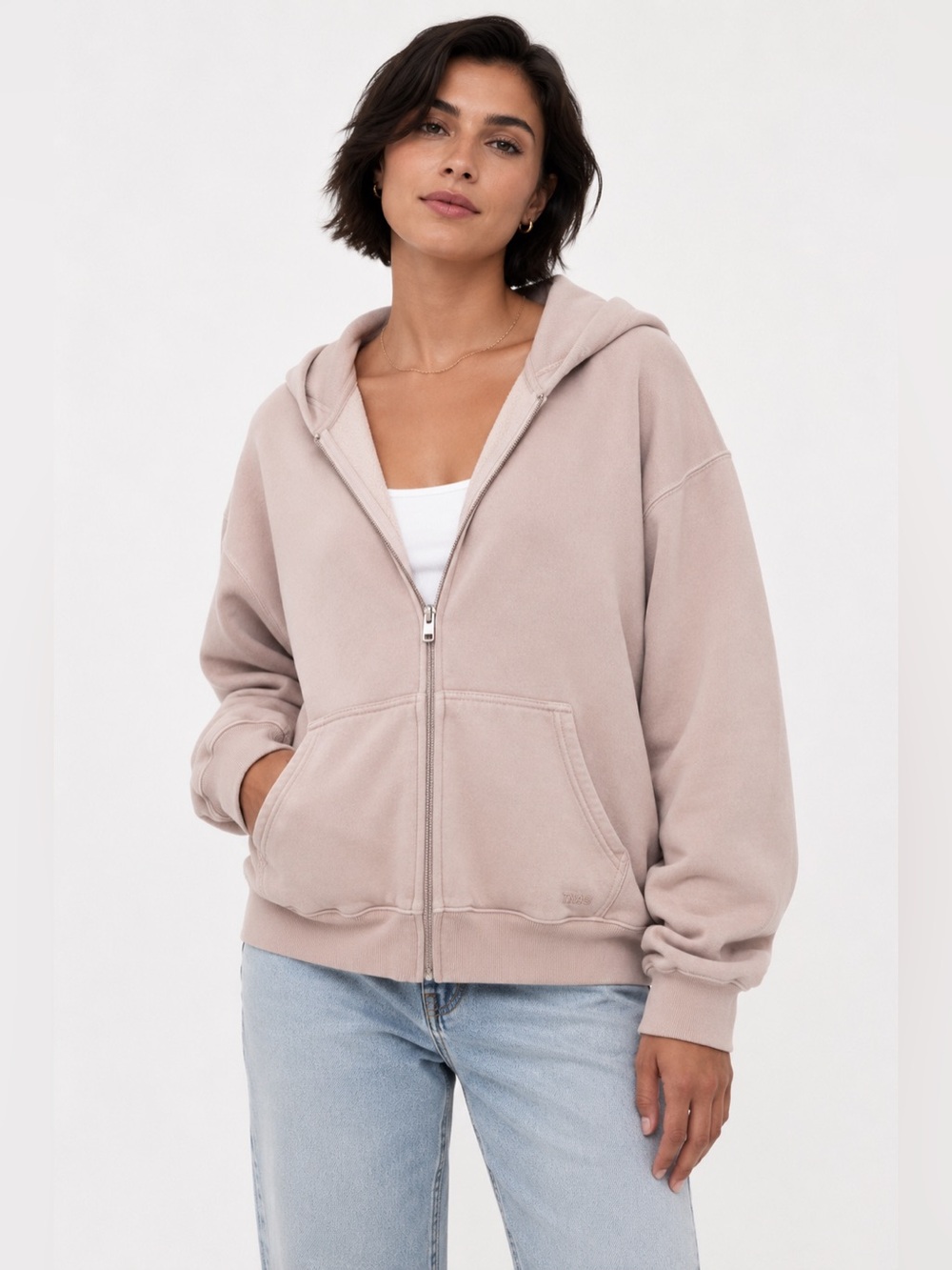 Aritzia TNA Cozy Fleece‎ Perfect Zip Hoodie Light Pink Size L